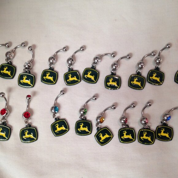 Red Gem John Deere Dangle Belly Ring - Picture 5 of 5